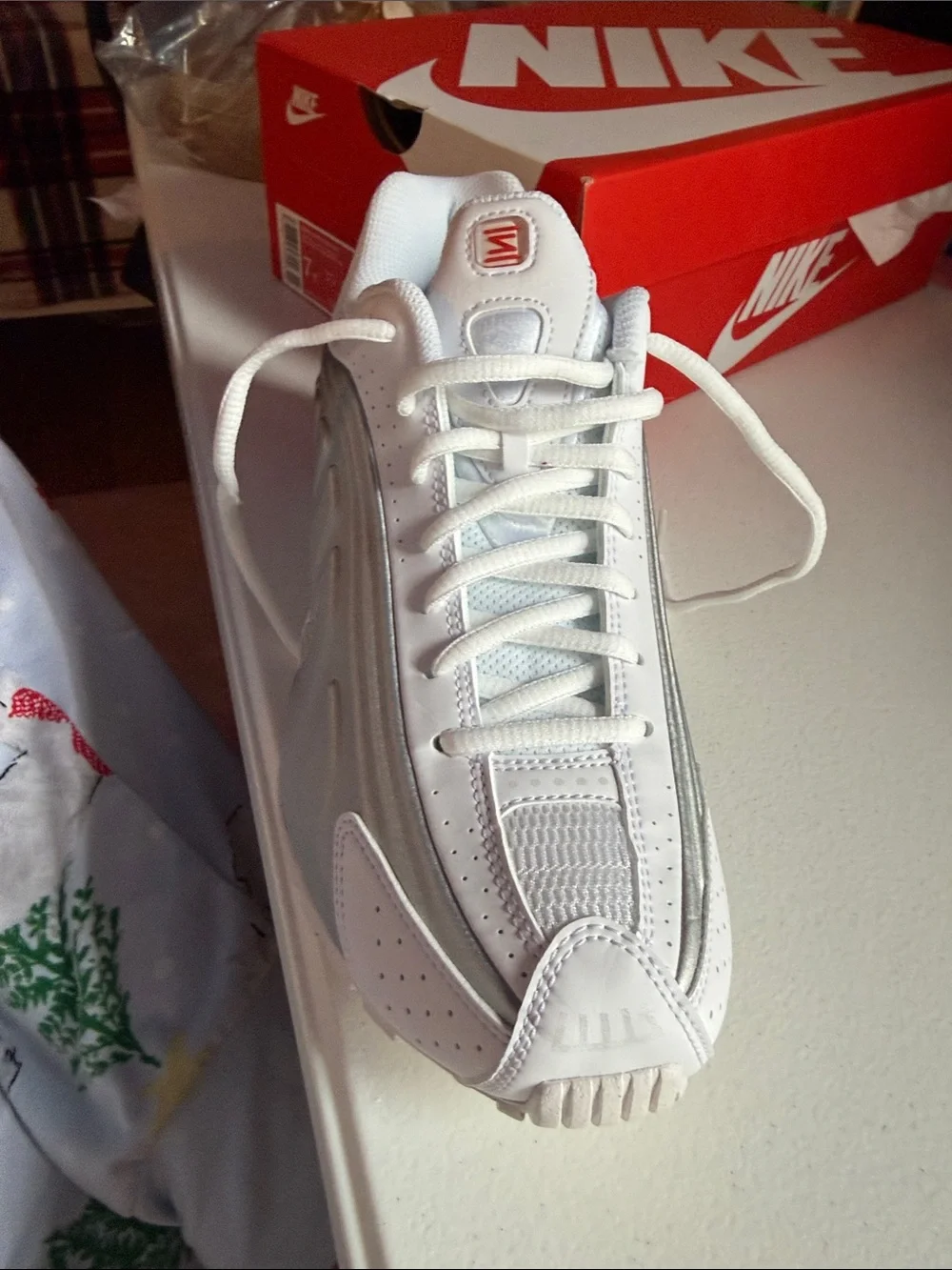 Nike White and Silver Women's Athletic Sneakers